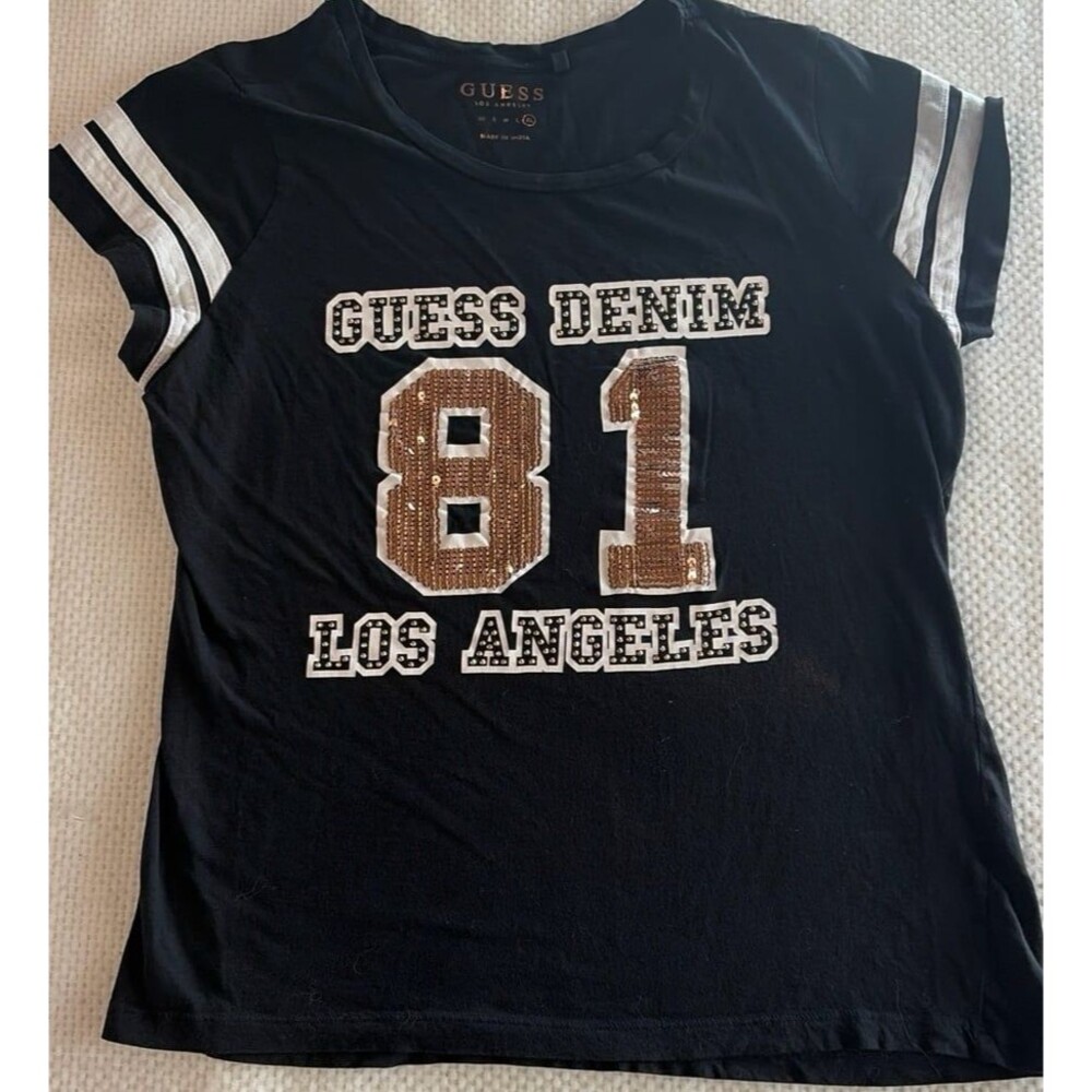 GUESS Los Angeles Women’s XL Black Sequin Jersey Graphic T-Shirt Guess Denim 81